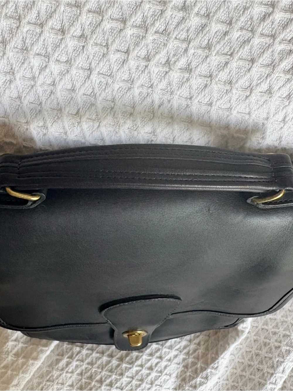 Vintage Coach Black Leather Station Bag with Gold Hardware